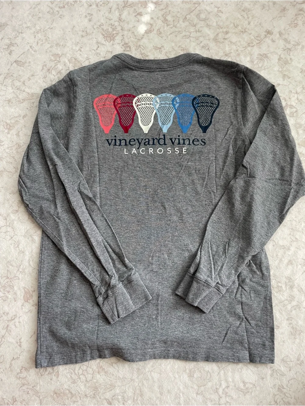 Vineyard Vines Gray Long Sleeve Pocket Tee with Lacrosse Logo